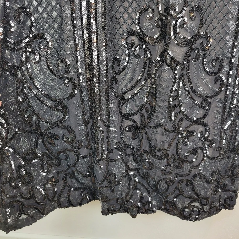 NWT Betsy & Adam Embellished Illusion-Inset Gown in Black Tan Size 2 - Picture 11 of 16